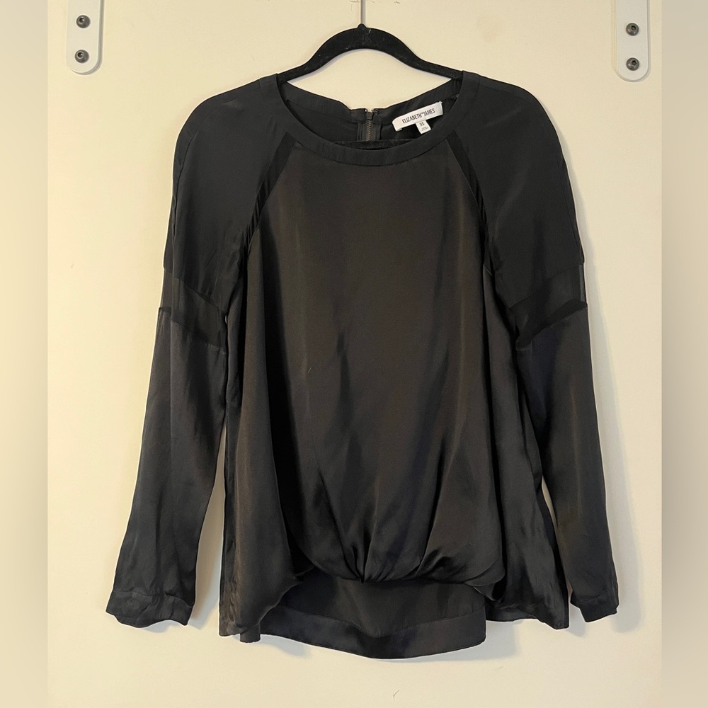 Elizabeth and James black 100% silk blouse sheet inset XS